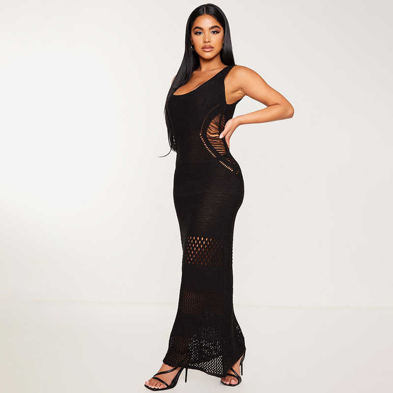 Women's Solid Color Sexy Knitted Beach Dress